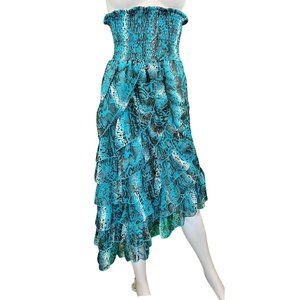 Women's High Elastic Waist Asymmetrical Ruffled Skirt, Animal Print, Large